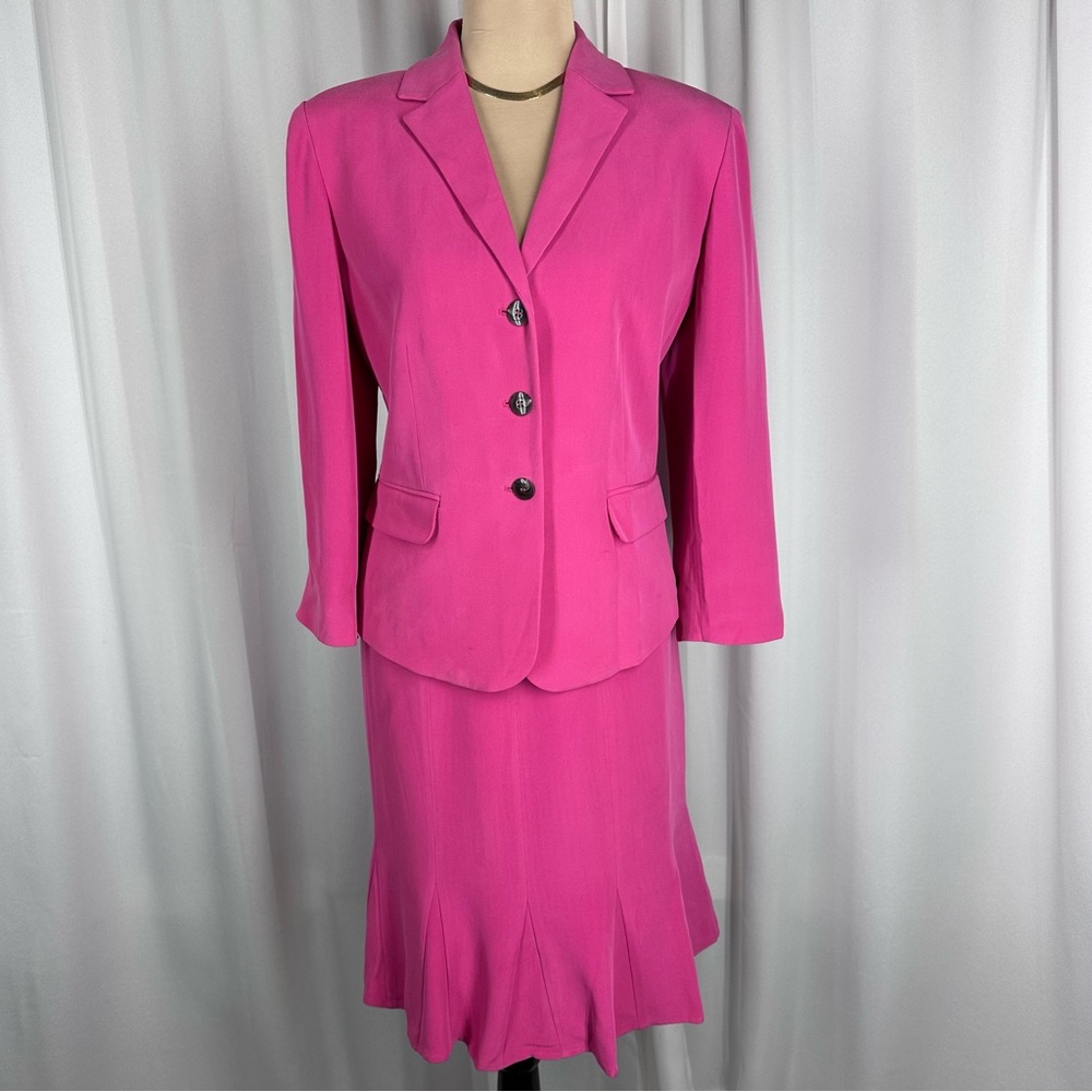 Vtg Jones New York Collection 100% Silk Skirt Suit Jacket (10) Skirt (12) Pink